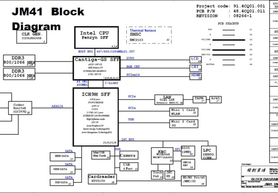 Acer Aspire TimeLine 4810/5810 - Wistron JM41 UMA - rev 08266-1 - Laptop motherboard diagram